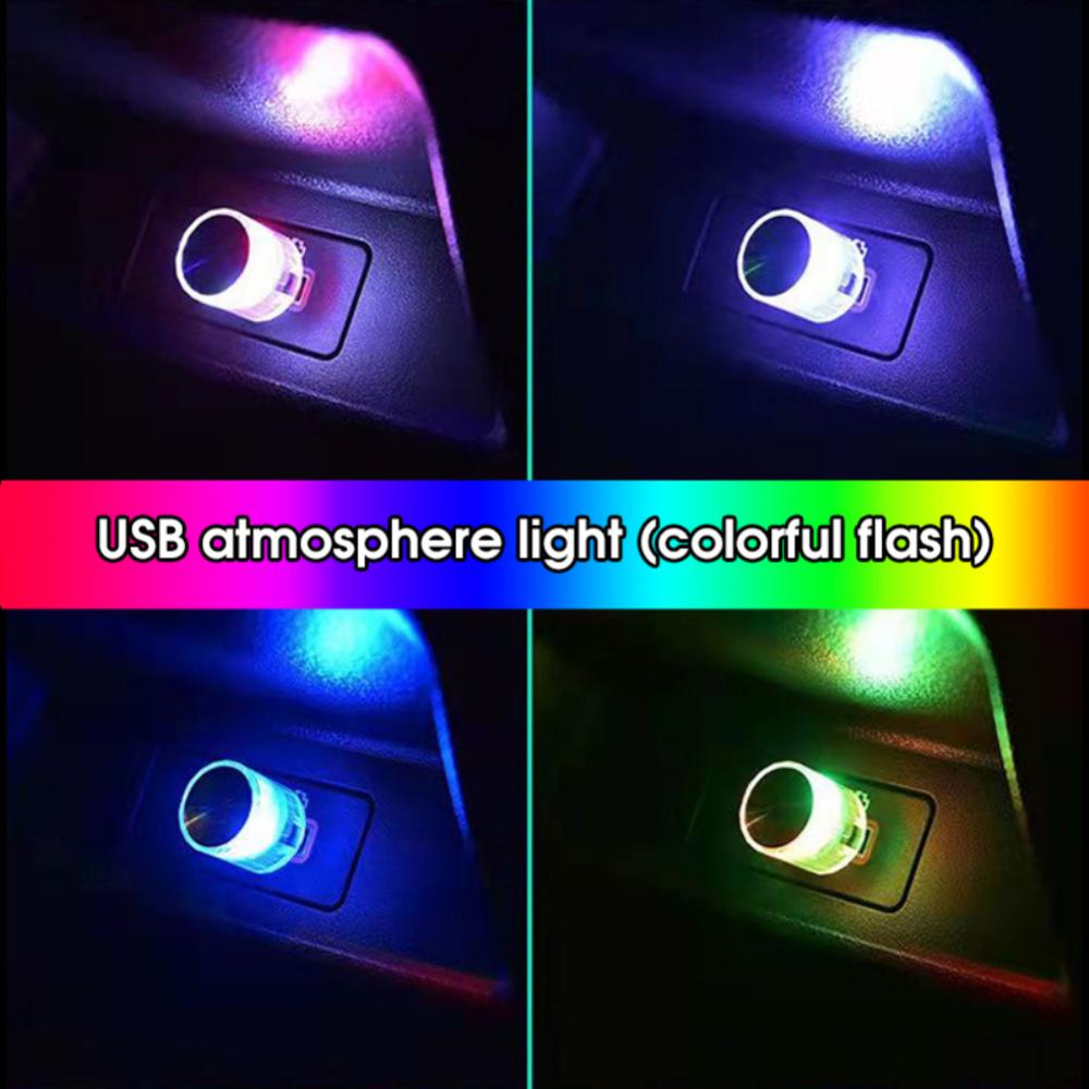 Автомобильный мини-USB светодиодный фонарь, портативный, подключаемый и работающий, декоративный, мигающий, цветной, универсальный, ночной светильник