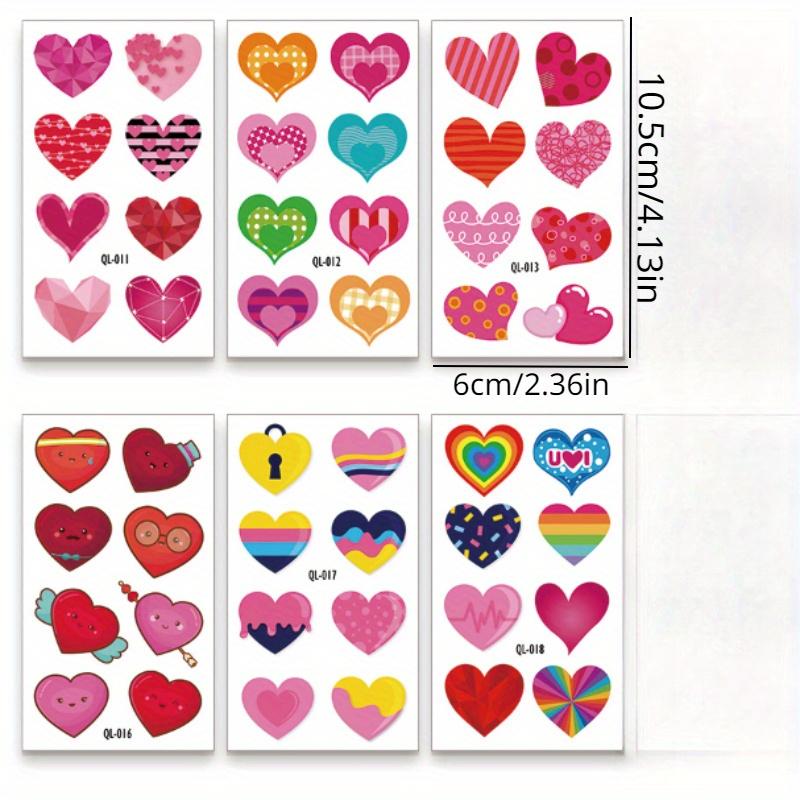 10Sheets /80Pcs Colorful Heart Tattoo Stickers Valentine's Day Mother's Day Face Stickers Heart Tattoo Stickers
