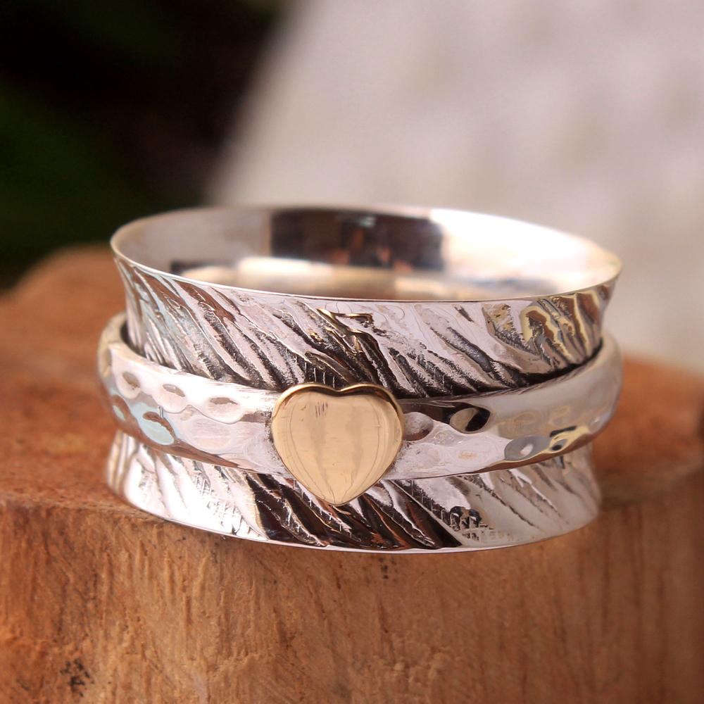 Ювелирные изделия из серебряного шарма, Кольцо-сердце, Ювелирные изделия ручной работы из стерлингового серебра 925 пробы, Кольцо-лента, Серебряный спиннер, Успокаивающее кольцо