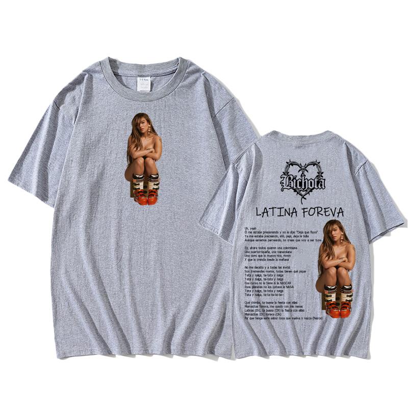 KAROL G LATINA FOREVA 2025 НОВЫЕ Топы Хип-хоп Футболка с графическим принтом Унисекс Круглый вырез Мягкая одежда 100% хлопок Высококачественная футболка