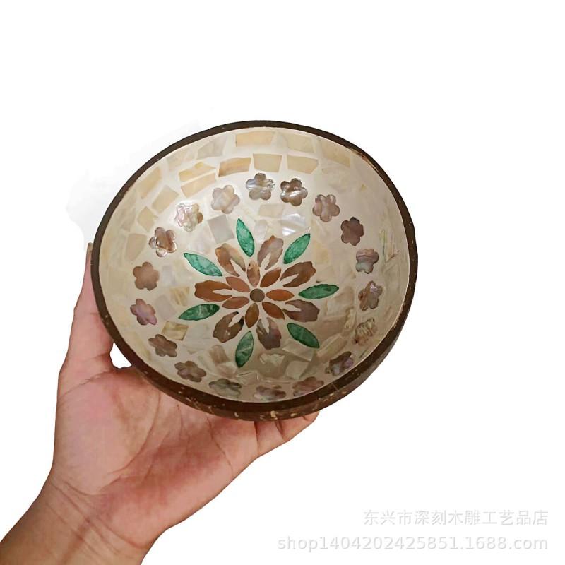 Handcrafted Coconut Shell Bowl With Inlay Decorative Serving Dish Home Dining Snacks Candy Or Tropical Dcor