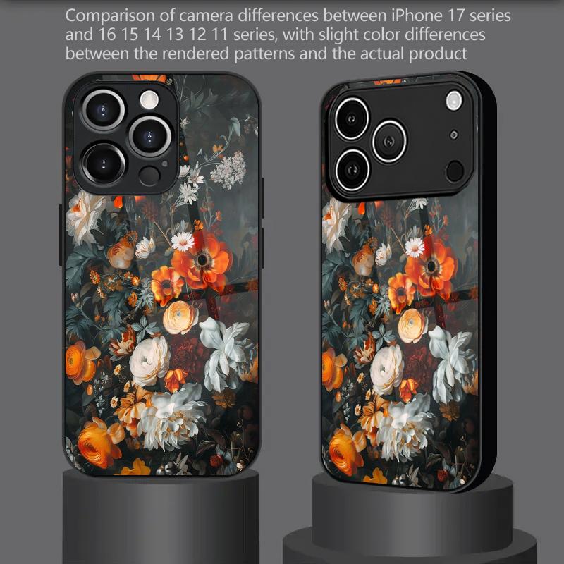 Ретро Цветочный Узор 2D Чехол для Телефона для iPhone 17 16 15 14 13 12 11 X XR XS Max Pro 8 Plus - Стеклянная Защитная Крышка
