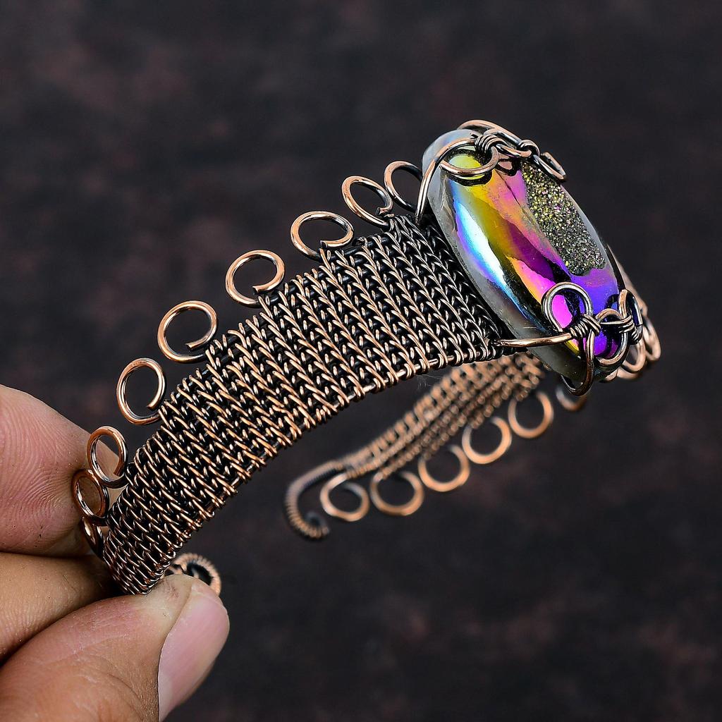 Браслет-манжета из титана Druzy, регулируемый браслет с медной проволокой, ювелирные изделия ручной работы из меди, ювелирные изделия с проволокой и драгоценными камнями, подарки на помолвку