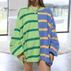 Осенне-весенний женский свитшот с цветным полосатым принтом и круглым вырезом, свободный трикотажный свитер средней длины, повседневная одежда, топ