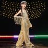 Girls Jazz Dance Outfit With Fringe Sequins Top Gold Pants Set Stage Performance Hip Hop Style