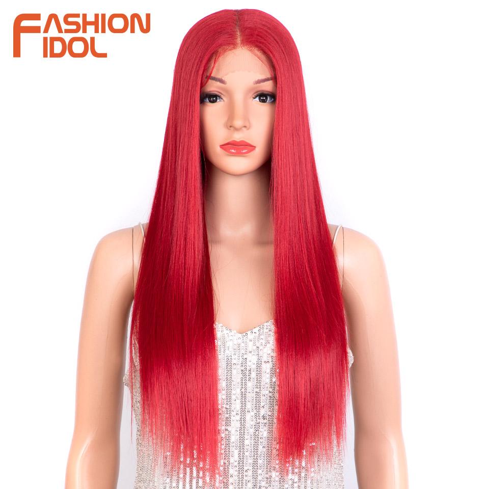 FASHION IDOL 28-дюймовые прямые парики с кружевной передней частью, синтетические, омбре, разноцветные, оранжево-красные, термостойкие волокна, парики с кружевом Т-образного пробора, косплей