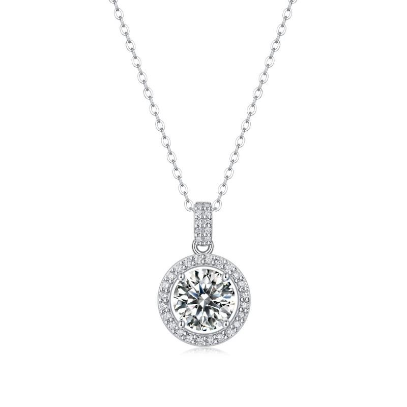 Sterling Moissanite Disc Pendant Necklace Women Short Chain Minimalist Geometric Jewelry