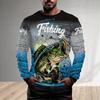 New 3D Fishing Printed Street Trendy Loose Casual Men's Round Neck Long Sleeve T-shirt