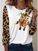 Women's T-Shirts Graphic Animal Giraffe  Tees Fashion Stylish Long Sleeve T-shirts O-Neck Regular Tops Summer Casual Pullover