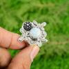 Natural Larimar Gemstone 925 Silver Multi Stone Flower Adjustable Ring For Girls