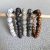 Tiger Eye, Volcanic & Map Stone Elastic Beaded Bracelet - Natural Stone Accessory