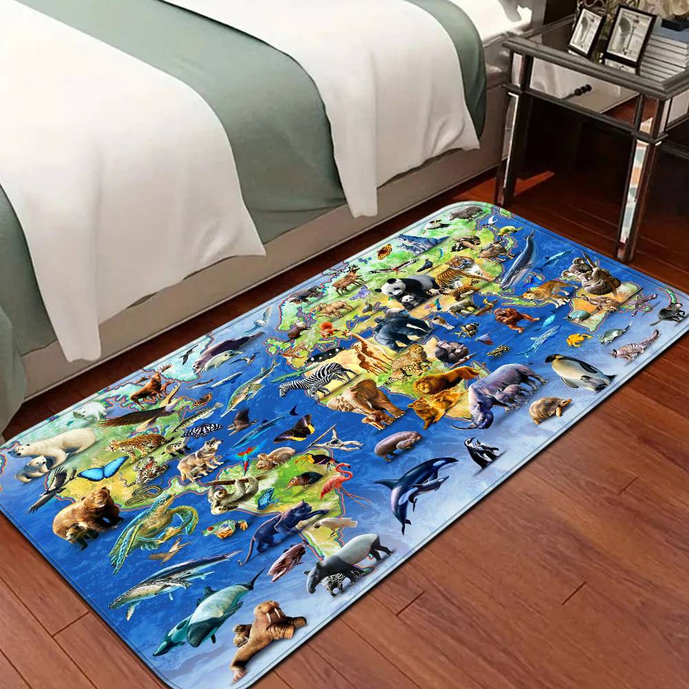 Cartoon animal world Door Mat Washable Non-Slip Living Room Sofa Chairs Area Mat Kitchen Toilet Rug