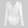 Women Bodysuit Flower Embroidery Lace Elastic Deep V Neck See-through Long Sleeve Solid Color Slim Fit Soft Breathable Spring Playsuit