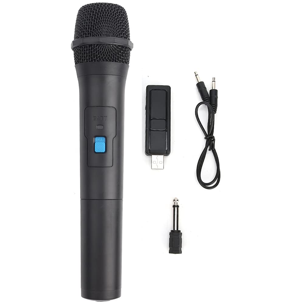 Qiilu Wireless Microphone for Karaoke Handheld VHF USB Receiver Black ABS Plastic Professional Universal