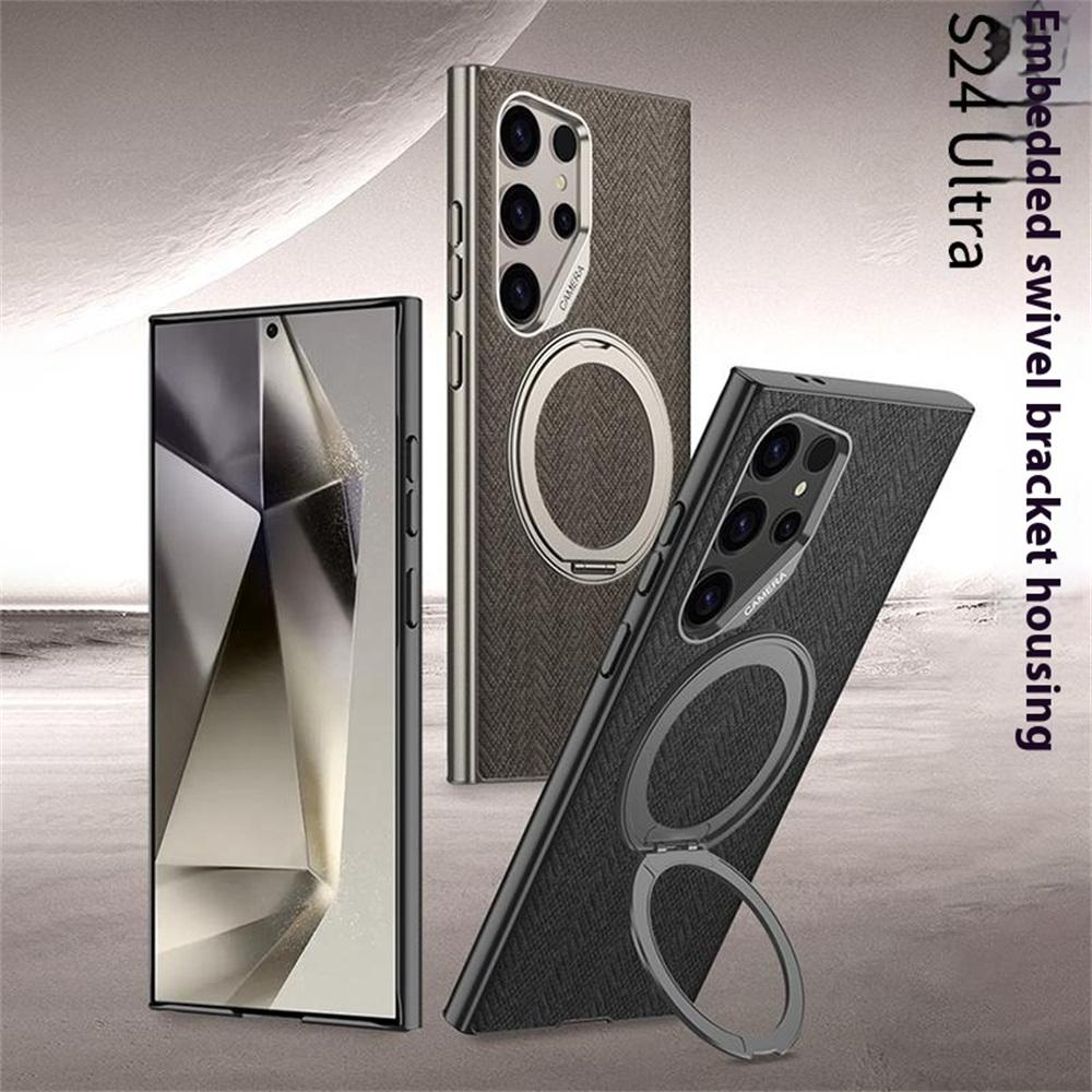 For Samsung Galaxy S23 Ultra Magnetic Case with Kickstand PC+TPU+Cloth Phone Back Cover