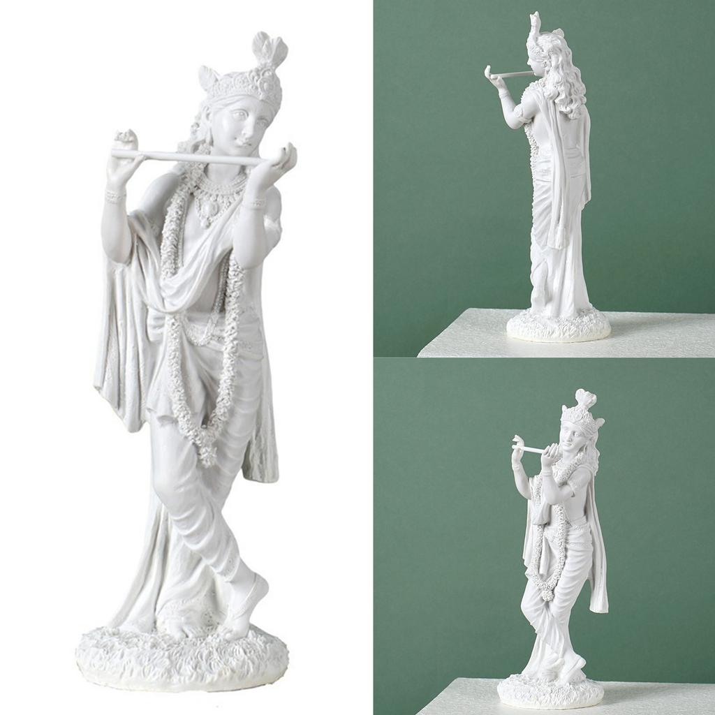 Элегантная белая мраморная отделка Скульптура Кришны 10 дюймов Индуистский Бог любви Коллекционная статуэтка Статуэтка Украшение Домашний декор