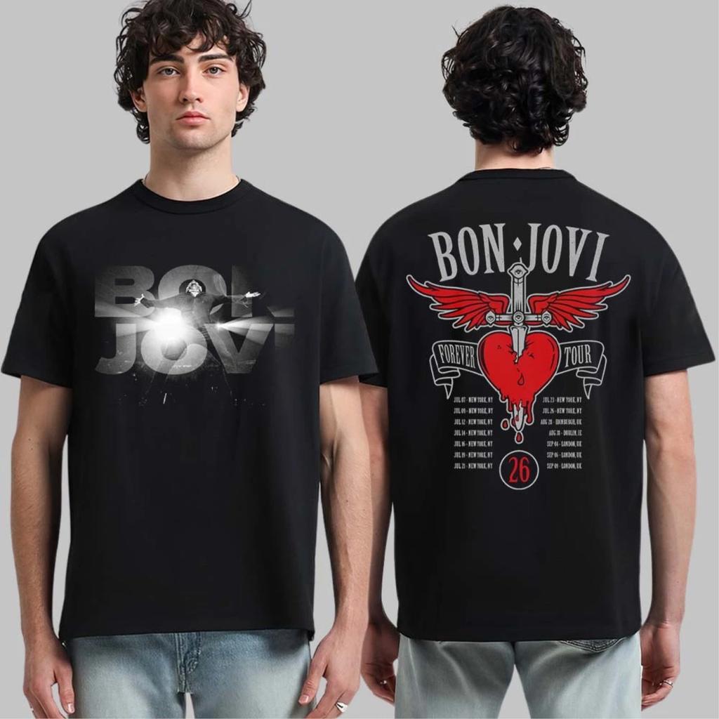 Bon Jovi Forever Tour 2026 Tshirt 2026 Summer 100 Cotton Unisex Unisexs Unisexs Short Sleeve Y2k Hiphop Round Neck Shirt Tops