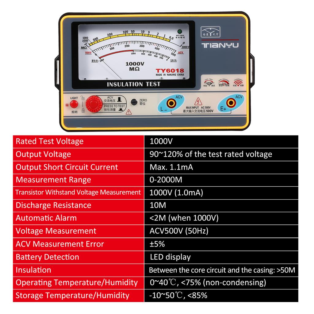Insulation Resistance Meter Digital Ohmmeter Megger Handheld Insulation Tester Megameter 02000M Ohm
