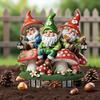 Семья гномов на черепахе Садовый колышек Уличная акриловая фигурка гнома и черепахи с колышком для декора газона, патио, балкона, двора