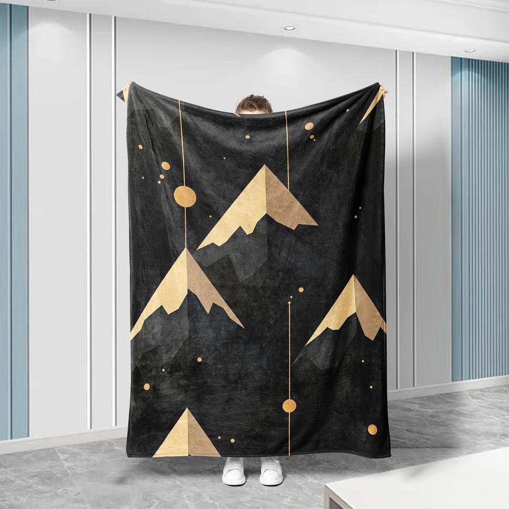 One Comfortable Black Mountain Range Theme Pattern Fleece Blanket, Soft High-Definition Digital Print, Ideal Choice for All Seas