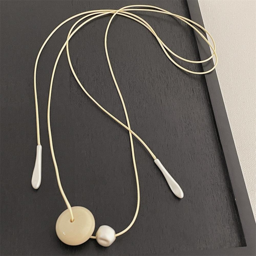 Korean Style Cord Necklace Aesthetic Trend Choker Layered Bead Pendant Necklace Charm Chokers