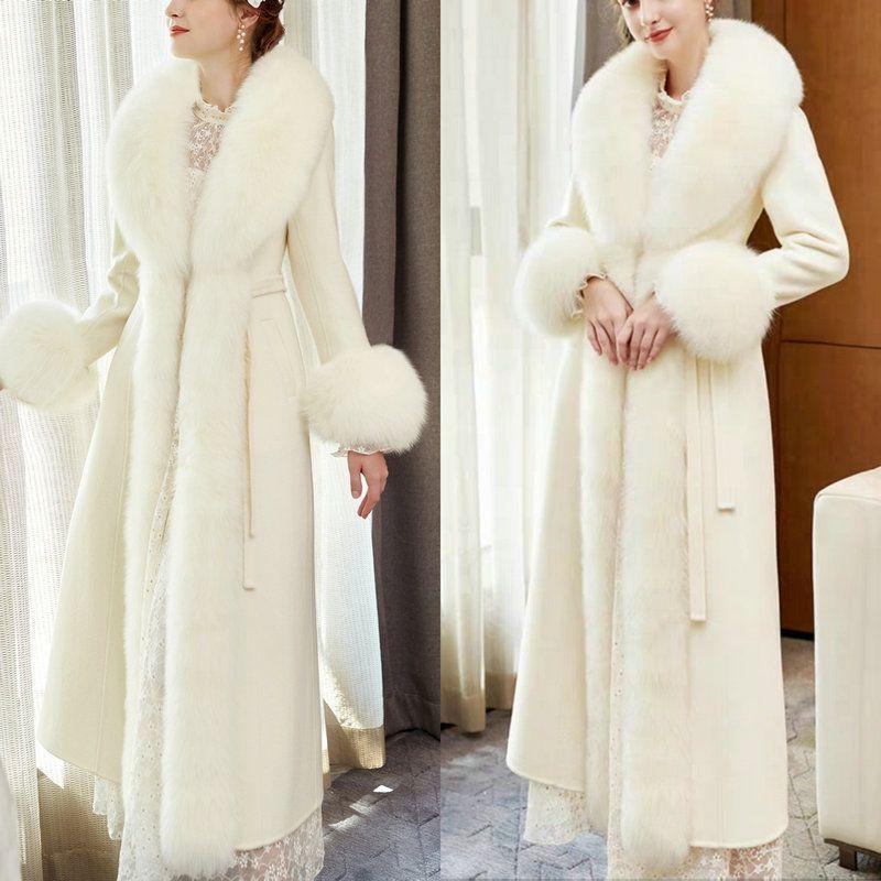 Новый утолщенный шерстяной меховой воротник кашемировое новое пальто из искусственной норки пальто из искусственной кожи длинное пальто знаменитости