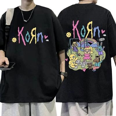 Летние футболки с короткими рукавами Korn, мультяшная рок-группа, музыкальный альбом, футболка с принтом, хлопковая футболка унисекс, уличная одежда унисекс большого размера