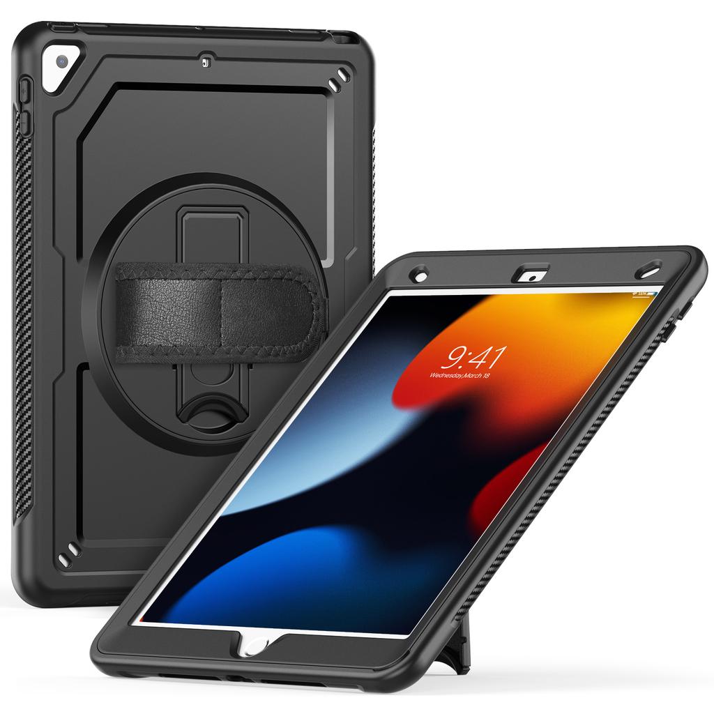 Tablet Case For iPad 10.2 (2021)/(2020)/(2019)/Air 10.5 inch (2019)/Pro 10.5-inch (2017) Kickstand PC TPE Cover with Hand Strap