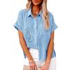 Плюс размер Женская мода лацкан воротника с принтом футболка лето и осень повседневный льняной топ женская застегивающаяся свободная блузка с коротким рукавом