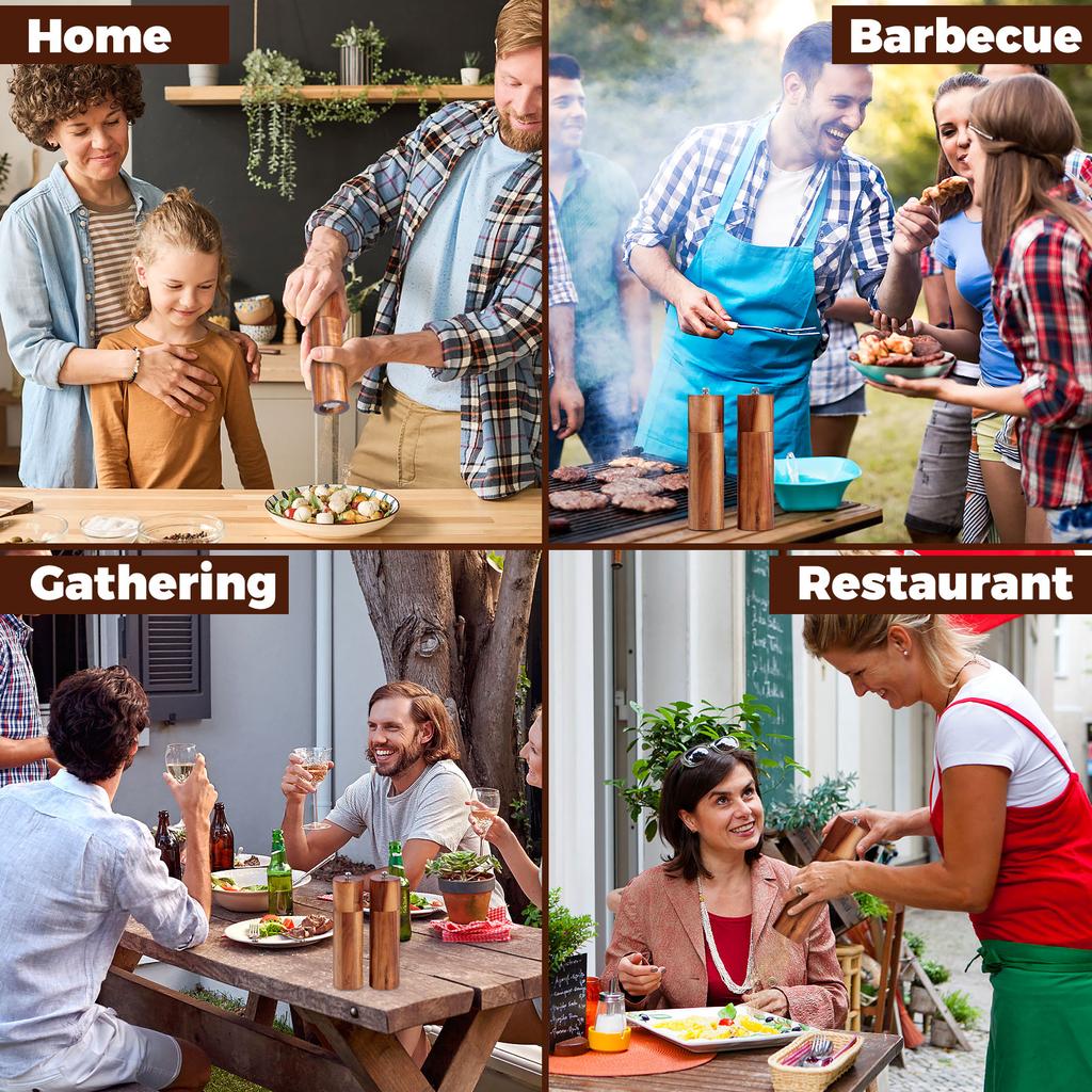 2Pcs Wooden Salt Mill Shaker Ergonomic Adjustable Coarseness Manual Pepper Grinder for Peppercorn Chili Flake Dried Herb