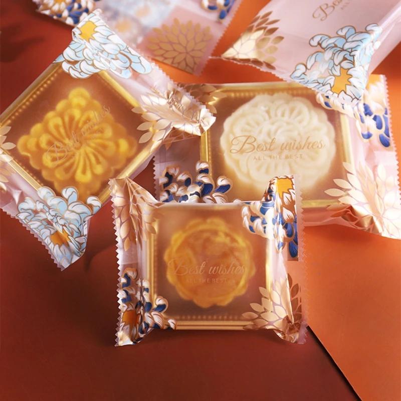 100 шт. матовые пакеты для лунного пряника с рисунком хризантемы, пластиковые пакеты для печенья и конфет, упаковка для лунного пряника на праздник середины осени, новые