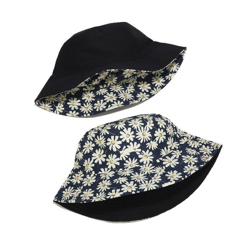 Double-sided Wearable Daisies Bucket Hat Men Women Caps Summer Panama Fold Sun Fishing Fisherman Hat