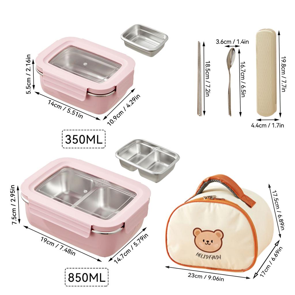 WORTHBUY Picnic Portable Large Capacity Bento Lunch Box 1/2 Grids Leak-proof 304 Stainless Steel Food Container Microwave Safe