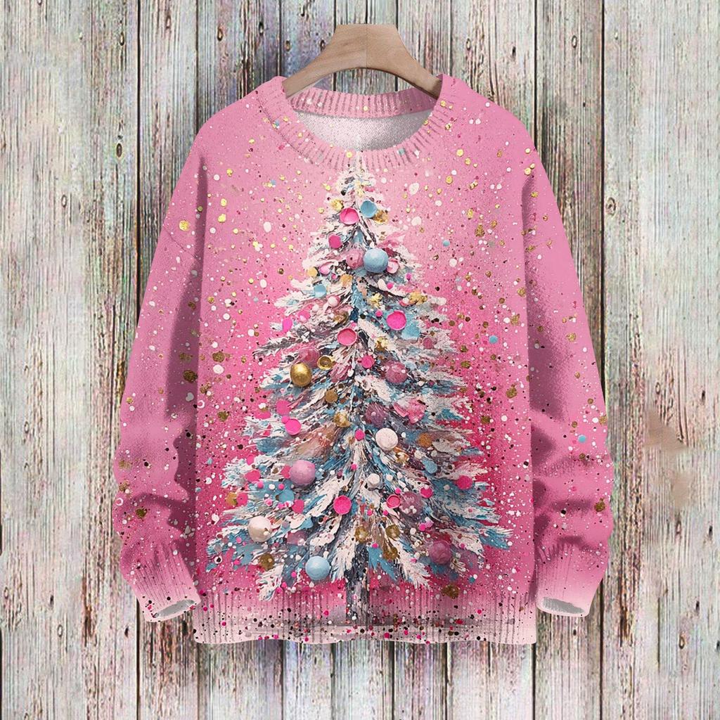 Рождественские толстовки для женщин Вязаный свитер Милая рубашка Осенний свитер с круглым вырезом Топы