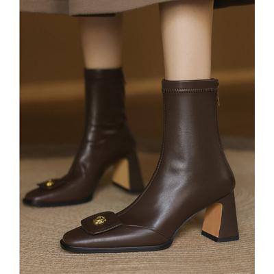 Винтажные женские ботильоны с квадратным носком и тонким голенищем, осенние, элегантные, для вечеринки, офиса, на высоком каблуке, короткие ботильоны, женская обувь