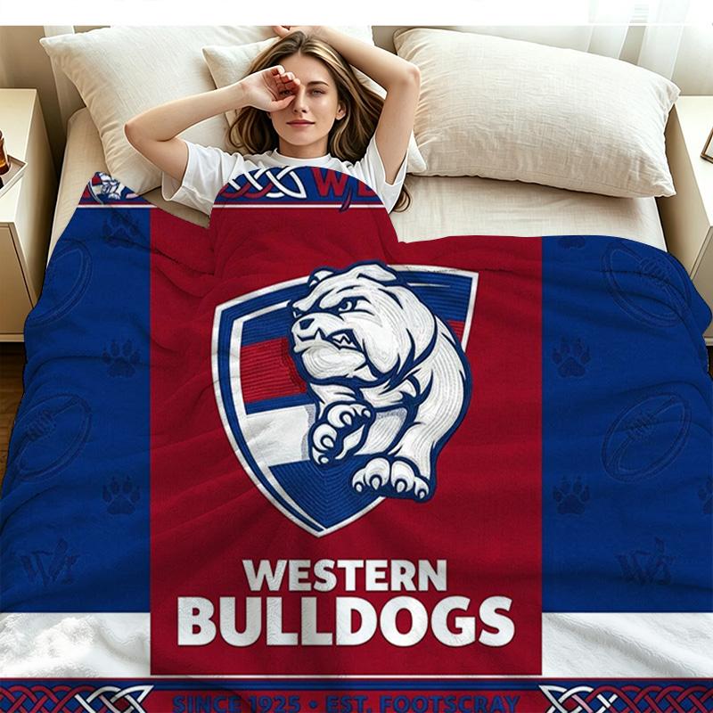 Western Bulldogs Print Flannel Blanket High Quality Warm Comfortable Cover for All Seasons Perfect for Gifts Home Decor