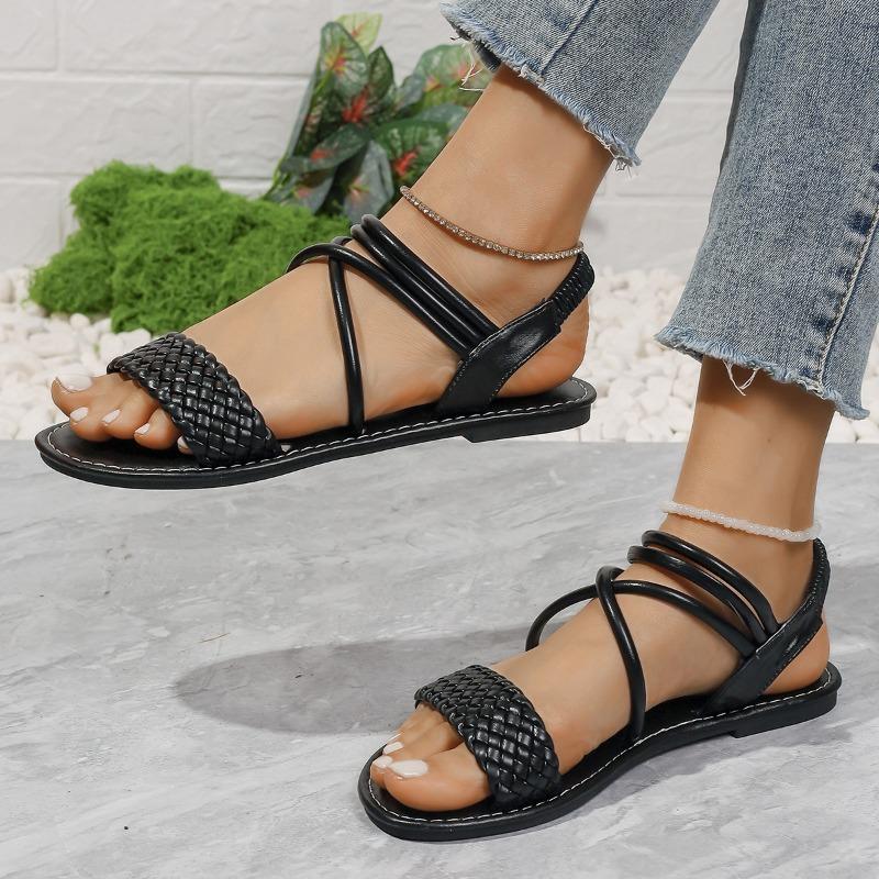 Large Size Sandals Women Summer Outer Wear Fashion Hundred Woven Flat Roman Sandals