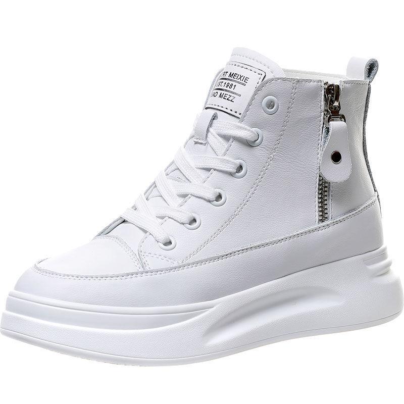 Inner Height-increasing Women's Shoes, White Shoes, New Versatile Leather Thick-soled Small Men In Summer 2025, Not Tired Feet, Casual Shoes