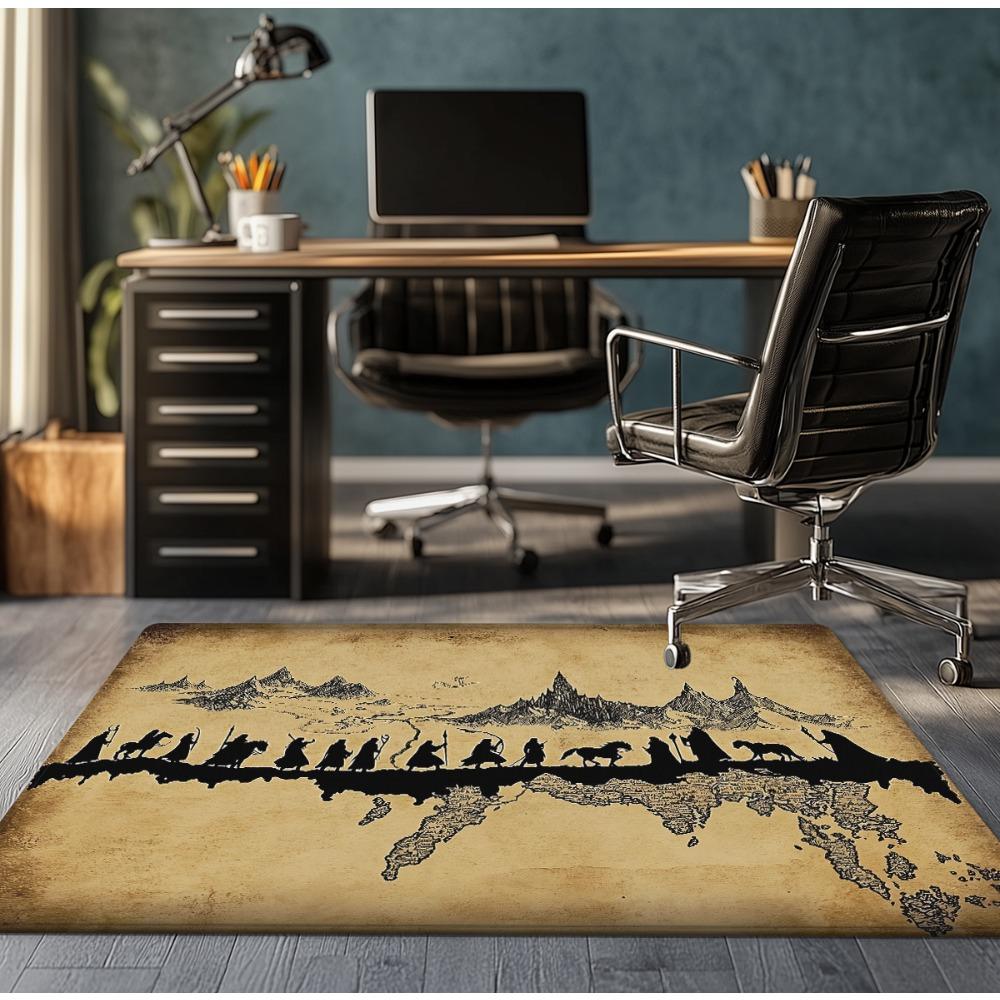 Lord of the Rings MapCrystal Velvet Rug Fantasy Adventure Theme Living Room Floor Mat Middle Earth Inspired DecorativeCarpet for