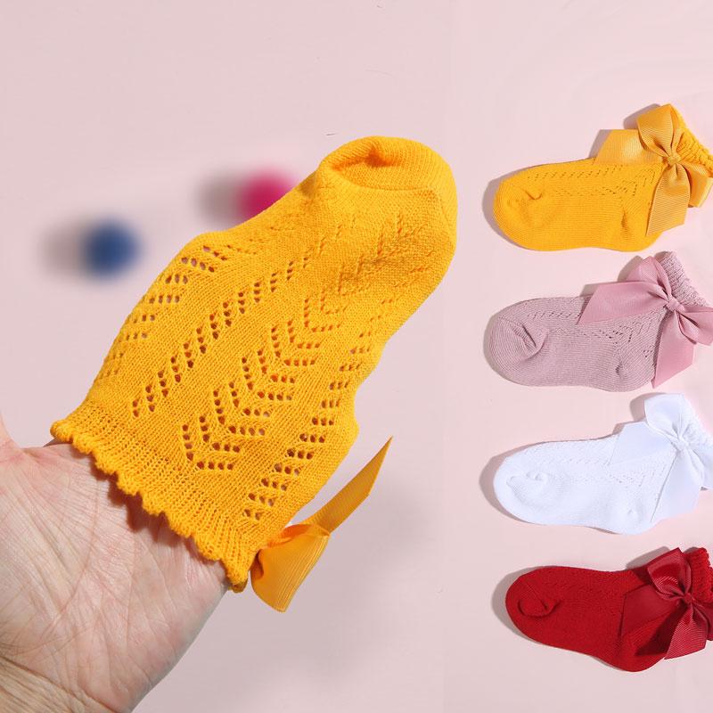 Летние сетчатые носки для новорожденных девочек, модные тонкие носки с бантом для девочек, аксессуары для детской одежды