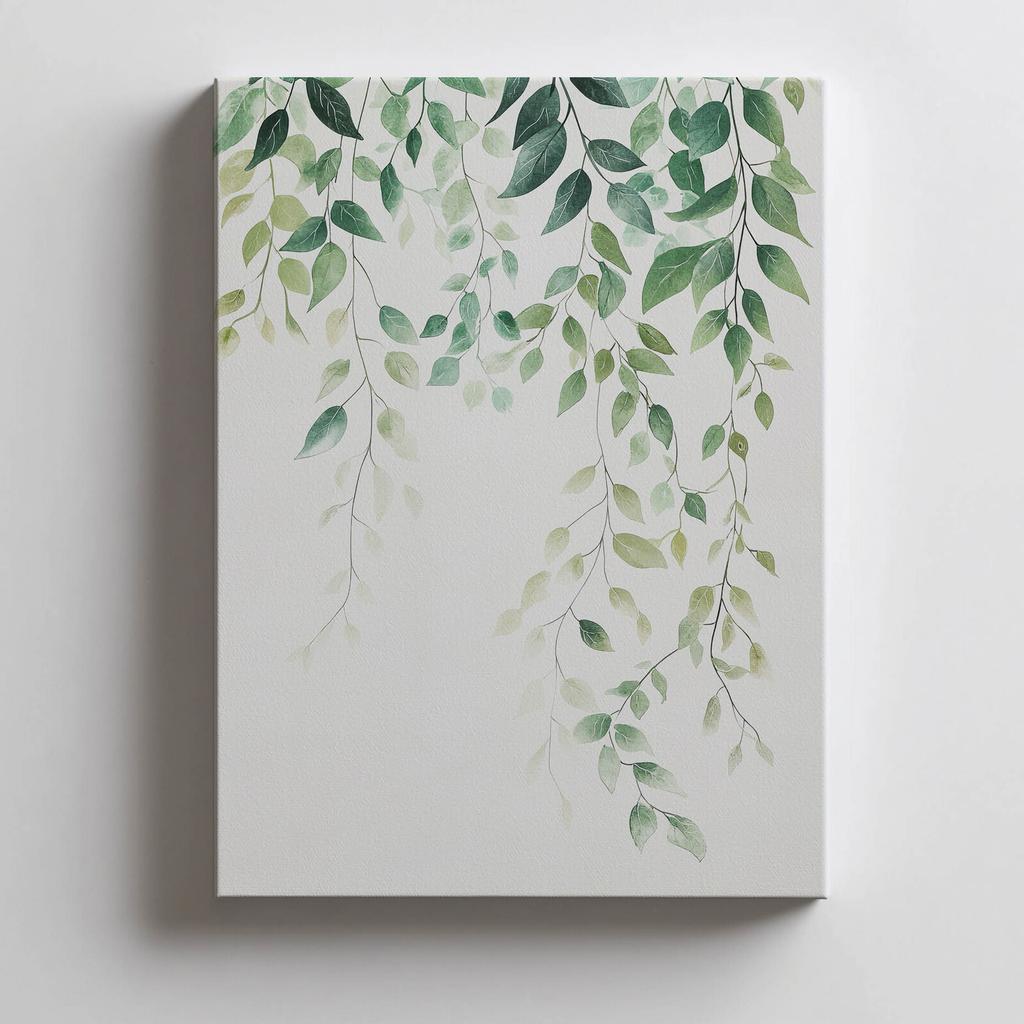 Minimalistyczny Plakat Z Zielonymi Liśćmi Minimalistyczny Plakat Z Zielonymi Liśćmi, 30X40 Cm, Rama Drewniana Jasny Dąb, Papier Matowy 230 Gsm