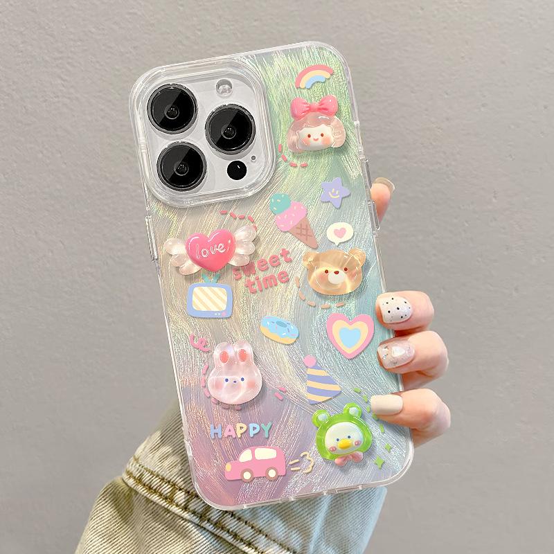 Applicable To Apple 15 Mobile Phone Case Iphone14pm Three-dimensional Rabbit Doll 13pro Feather Yarn 12 Laser 11 Cute X