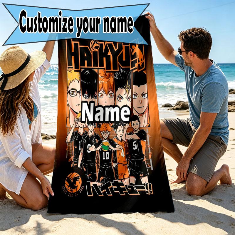 Custom Name Personalized Haikyu Print Beach Towel, for Trip Camping Beach Party Home Decor, Birthday Gift for Family & Friends