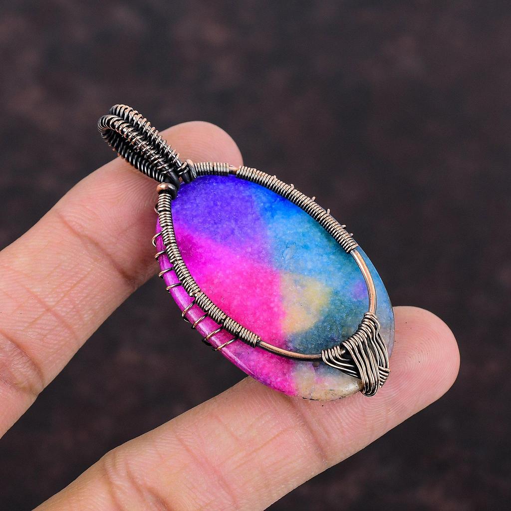 Древо жизни Радуга Солнечный кварц Друзы Подвеска Медная проволока Обернутая подвеска Ручной работы Медные украшения Натуральный драгоценный камень Подвеска Подарок для женщин