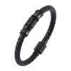 Fashion Jewelry of Men Genuine Leather Bracelet Black Creative Design Stainless Steel Buckle Man Charm Bangle