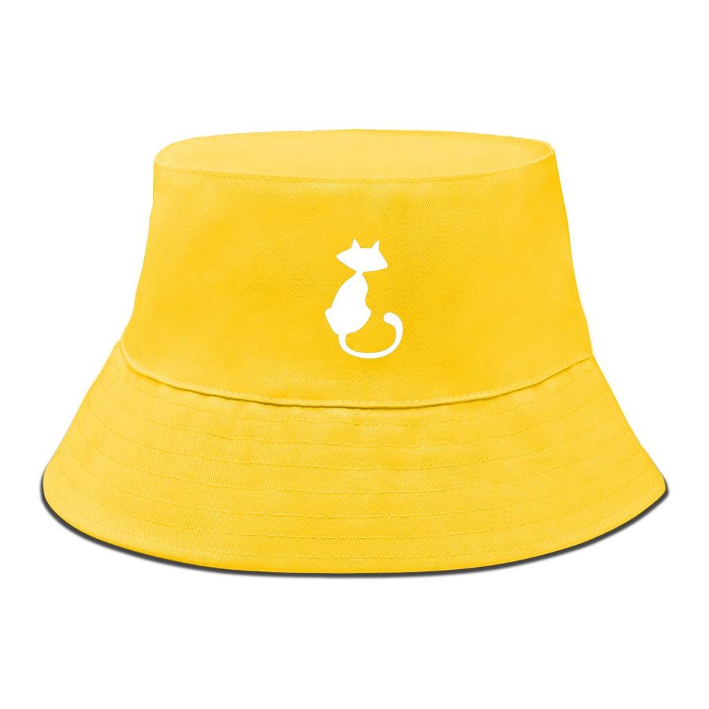 Bucket Hat With White Cat Print , Animal Fisherman Hat Spring Fashion Beach Basin Cap