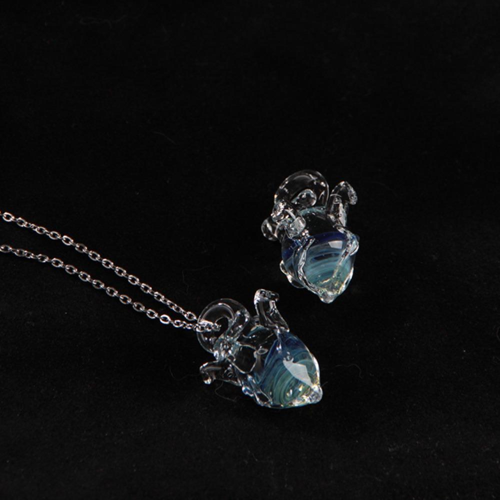 Handmade Transparent Heart Pendant Necklace Silver Chain Coloured Glaze Chain Choker Gift