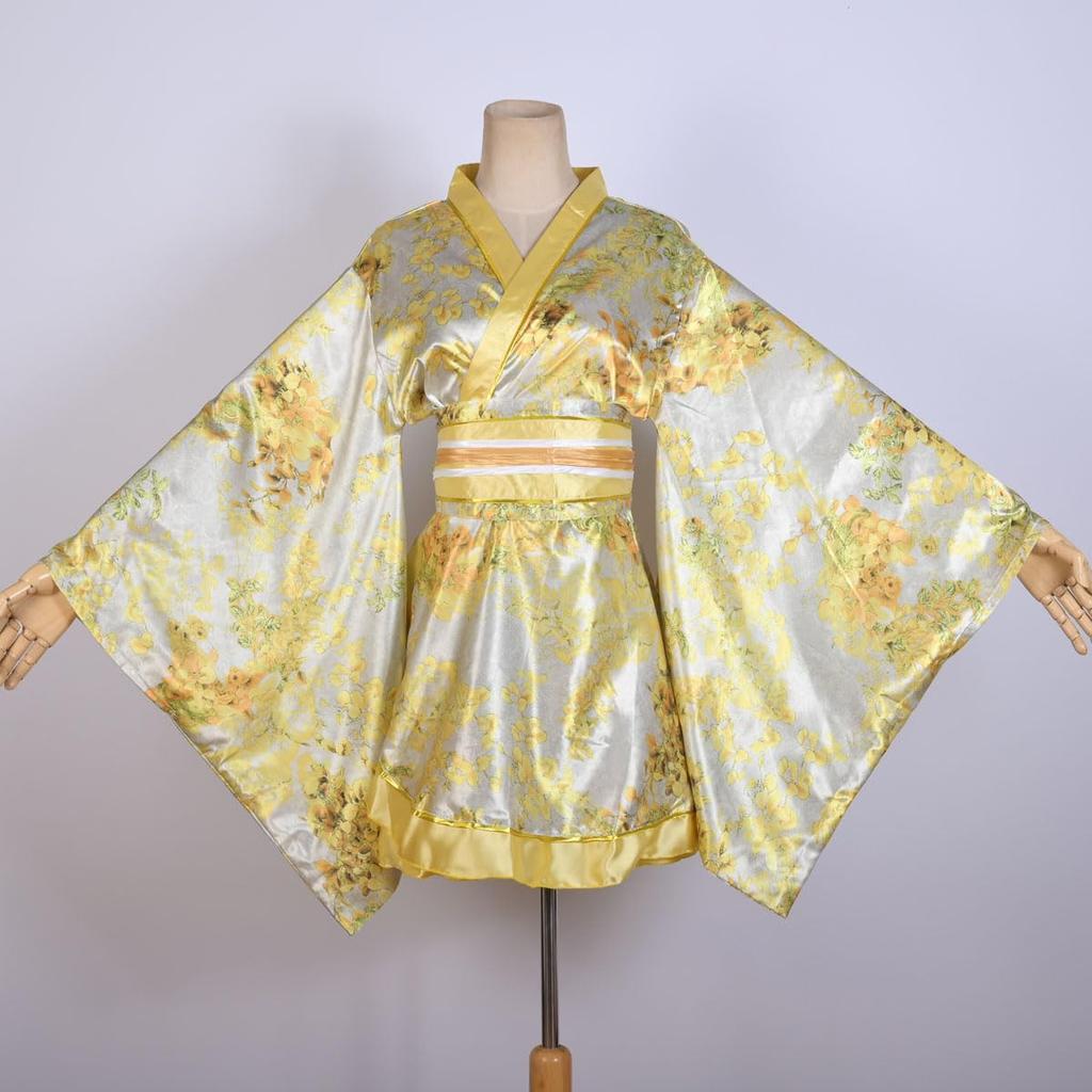 Sexy Japanese Kimono Cosplay Costume Silk Flower Deep V Underwear Gown Sleepwear One Piece Women's (S59-1, L)