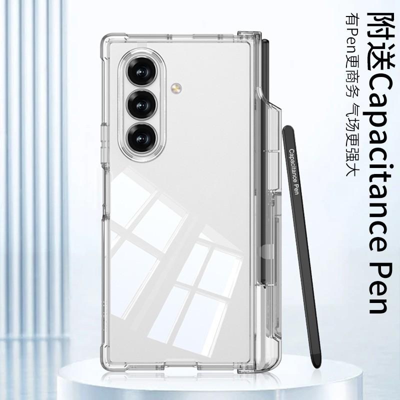Магнитный чехол-защелка с боковой подставкой и держателем для стилуса Galaxy Z Fold7 Ударопрочный дизайн с воздушной подушкой Прозрачный/Черный