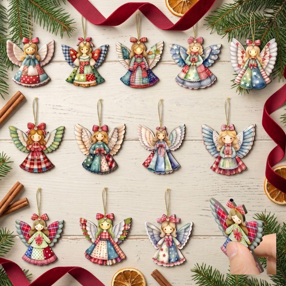12 pcs Colorful Design Christmas Tree Decor Wooden Girl-Shaped Pendant Home Decor Xmas Decor Winter